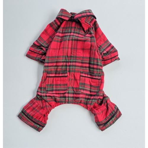 New Bee & Willow Red Plaid Size large PUP Pet Dog Flannel Pajamas CHRISTMAS PJS