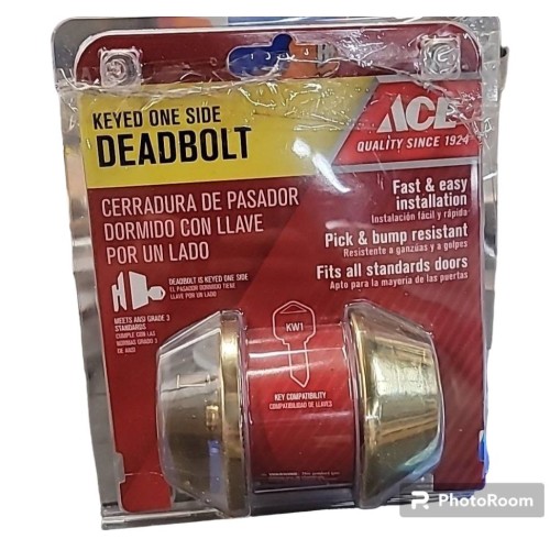 Ace Keyed Single Cylinder Deadbolt in Polished Brass With 2 Keys 3850N NEW