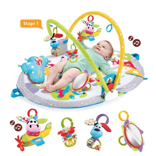 Yookidoo Baby Gym Lay to Sit-Up Playmat. 3-in-1 Newborns Activity Center with Tummy Time Toys, Pillow & Infant Miror. 0-12 Month