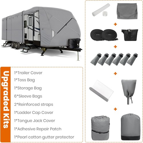 Leader Accessories 30'-33' Travel Trailer RV Cover Windproof Extra Thick Upgraded 5 Layers Camper Cover with Adhesive Repair Patches