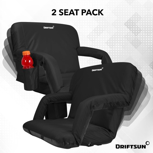 Driftsun 2 Pack Extra Wide Stadium Seats with Back Support - Deluxe Foldable Stadium Chairs for Bleachers - Folding Waterproof Sport Chair Easy to Transport