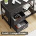 SUPERJARE L Shaped Desk with Power Outlets, Computer Desk with Drawers & Shelves, Corner Desk Gaming Desk Home Office Desk, Black