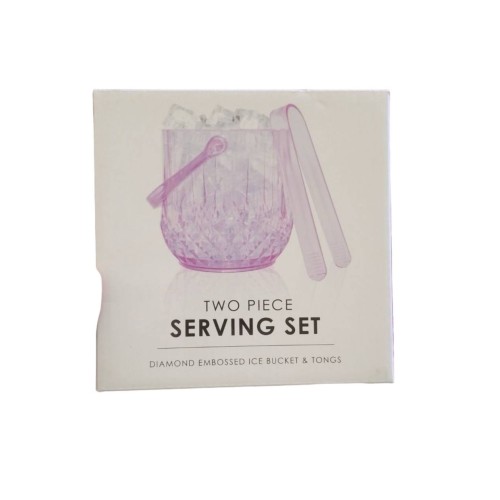Two Piece Serving Set Diamond Embossed Purple Ice Bucket & Tongs
