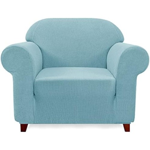 Subrtex Stretch 1-Piece Textured Grid Wing Chair Slipcover, Steel Blue 