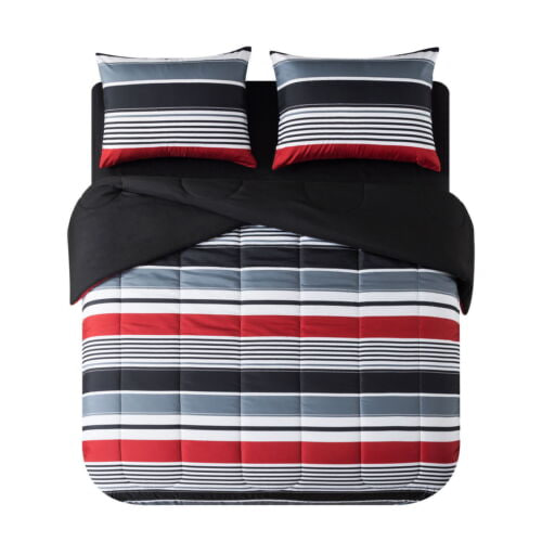 Mainstays 7-Piece Reversible Red Stripe Bed in a Bag Comforter Set with Sheets