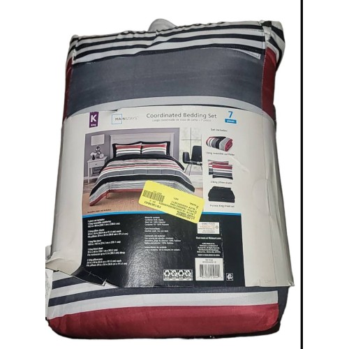 Mainstays 7-Piece Reversible Red Stripe Bed in a Bag Comforter Set with Sheets