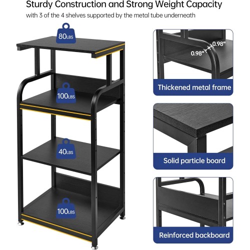 Printer Stand with Adjustable Shelf, 4 Tier Large Tall Printer Table with Wheels for Home Office Storage and Organization, Rolling Stand Cart for Computer Tower CPU Shredder, Black