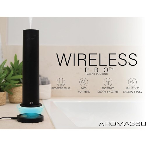 Aroma360 - Wireless Pro Essential Oil Diffuser - 600 sq ft Coverage - Cordless & Portable with Remote - Aromatherapy Scent Diffuser - Home, Spa, Office & Business - Air Freshener - Metallic Silver