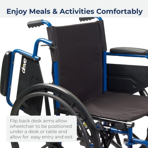 Drive Medical Blue Streak Wheelchair with Flip Back Desk Arms, Swing Away Footrests, 16 Inch Seat