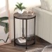 NSdirect Round Side Table Set of 2,16in Rustic Wooden End Table Surface Top & Sturdy Metal Legs Nightstand for Living Room Bedroom Farmhouse Sofa Table with Storage Open Shelf (Light Walnut)