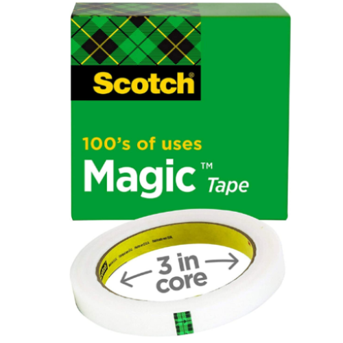 Scotch Magic Tape, 1 Roll, Numerous Applications, Invisible, Engineered for Repairing, 1 x 2592 Inches, 3 Inch Core