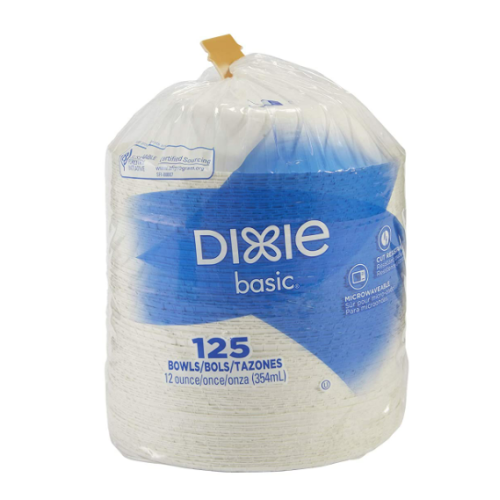 Dixie Basic 12oz. Light-Weight Disposable Paper Bowls by GP PRO (Georgia-Pacific), White, 125 Bowls