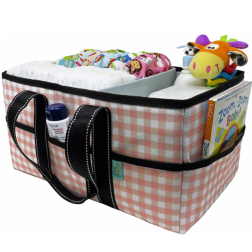 Early Hugs Diaper Caddy, Nursery Storage Organizer, Baby Gift Bag, Black & White Plaid