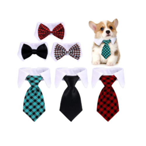 6 Pieces Adjustable Pet Bow Tie Plaid Black Red Pet Formal Tuxedo Costume Necktie Collar Puppy Grooming Ties for Small Dogs and Cats (S)