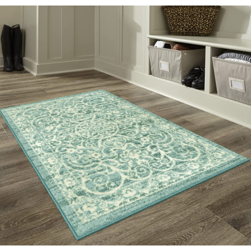 Maples Rugs Pelham Vintage Kitchen Rugs Non Skid Accent Area Carpet [Made in USA], 2'6 x 3'10, Light Spa