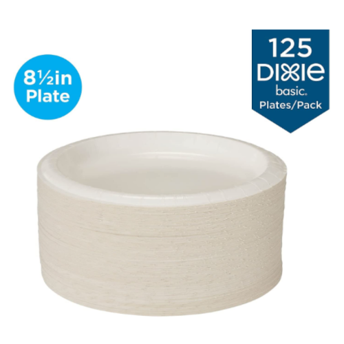 Dixie Basic Paper Plates - 8.50" Diameter Plate - Paper - Microwave Safe - White - 125 Piece