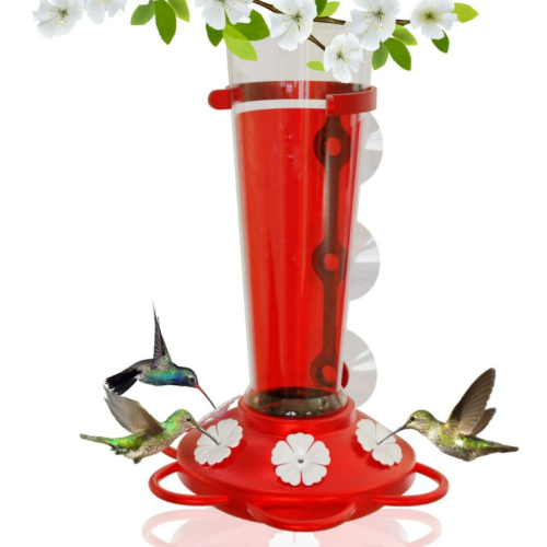 Hummingbird feeder with 3 interchangeable flower colors to hang outdoors, use it with hummingbird nectar. Outdoor window hummingbird feeders. Hummingbird Gifts for Gardening Lovers