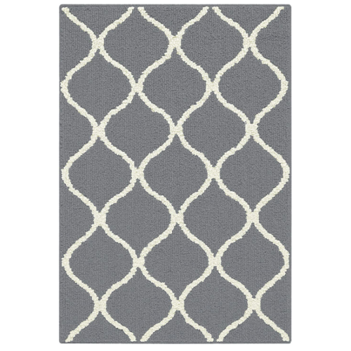 Maples Rugs Rebecca Contemporary Kitchen Rugs Non Skid Accent Area Carpet [Made in USA], 20''x 34'' Grey/White