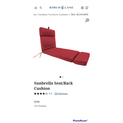 Sunbrella Seat/Back Cushion Sunbrella Brand Outdoor Elite Lounge Pad - Red - Brand New