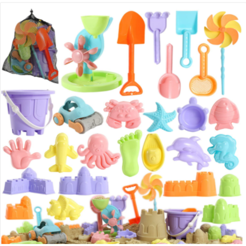 Beach Sand Toys for Kids - 31 pcs Sandbox Toy Set for Kids 3-10, Sand Castle Toys with Water Wheel, Bucket, Shovel Tool Kit, Windmill