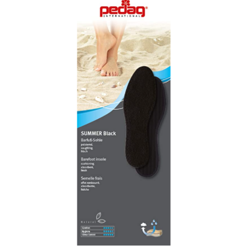 PEDAG Summer Pure Terry Cotton Insole, Handmade in Germany, Absorbs Sweat & Controls Odor Ideal for Wear Without Socks, Washable, US 6( 23.5 cm)Black