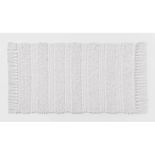 Threshold 20"x32" Knit Striped Chenille Bath Rug Fringe White