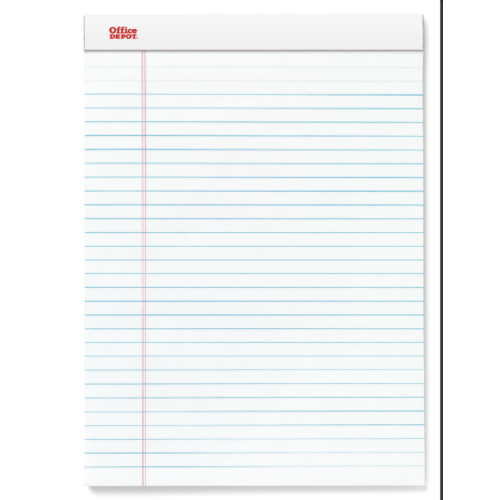 Office Depot® Brand Perforated Writing Pads, 8-1/2" x 14", Legal Ruled, 50 Sheets, White, Pack Of 4 Pads