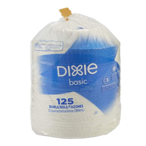 Dixie Basic 12oz. Light-Weight Disposable Paper Bowls by GP PRO (Georgia-Pacific), White, 125 Bowls