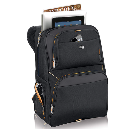 Solo New York Everyday Backpack with 17.3" Laptop Compartment, Black/Orange