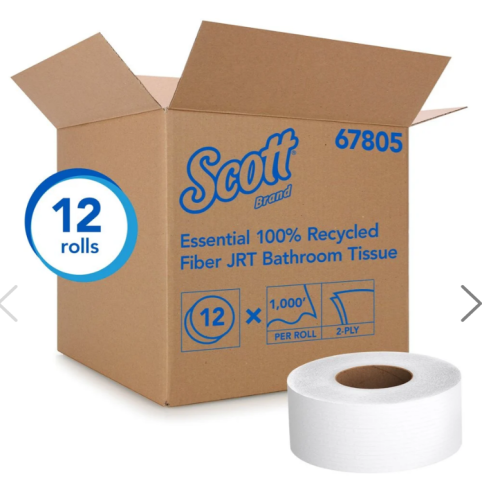 Scott Essential Jumbo Roll Toilet Paper, 67805, 2 Ply, 3.27" x 1,000' | 12 Rolls/Case