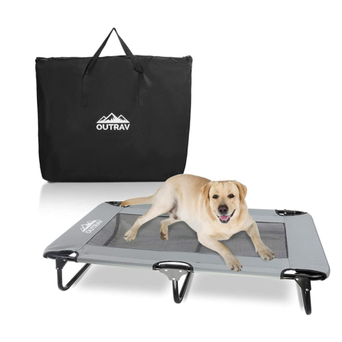 Outrav Elevated Dog Cot with Steel Frame - Foldable Raised Play and Rest Bed for Dogs and Cats - Heavy Duty Strong Material 