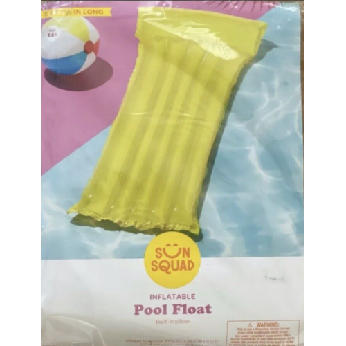 Sun Squad Inflatable Yellow Pool Float w/ Built In Pillow 67" L & 25" W B238