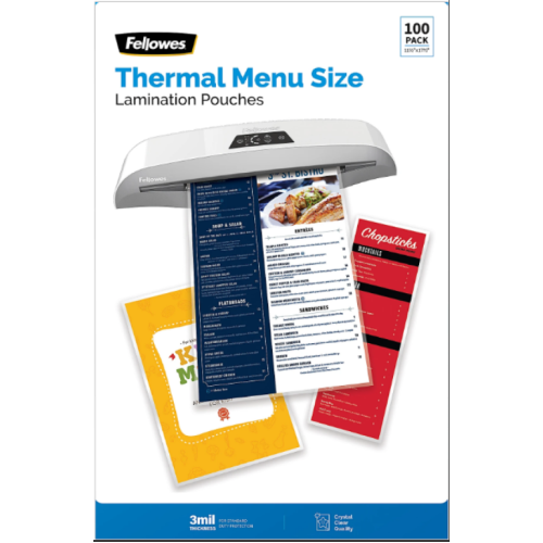 Fellowes® Thermal Laminating Pouches, Menu Size, 3 Mil, 11-1/2" x 17-1/2", Ultra-Clear, Pack Of 100 Pouches