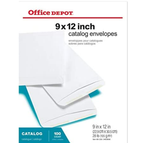 Office Depot Clean Seal(TM) Catalog Envelopes, 9in. x 12in., White With Security Tint, Pack Of 100