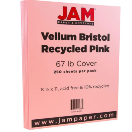 JAM PAPER Vellum Bristol 67lb Cardstock - 8.5 x 11 Coverstock - 147 GSM - Pink - 50 Sheets