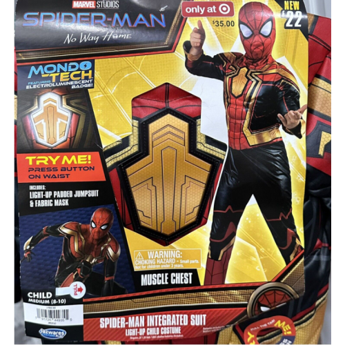 Jawares Marvel SPIDER-MAN Integrated Suit Light-Up Child Costume M (8-10) New