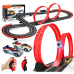 Race Track Toys for Boys Age 8-12 with 2 Loop, 4 Race Cars 1:43 Scale with Headlights, Battery Operated Slot Car Race Track Set, 2 Controllers, Lap Counter, 2 Player Game, Gift for Kids 8+ Year Old