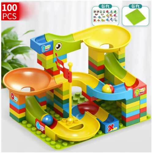 100 Pcs Marble Run Race Track Building Blocks Big Blocks Compatible for Lego Funnel Slide Block Brick Toy For Kids Gift