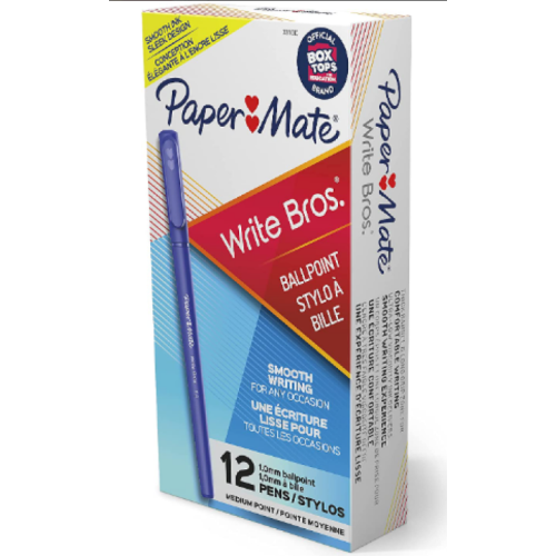 Paper Mate Write Bros Ballpoint Pens, Medium Point (1.0mm), Blue, 12 Count