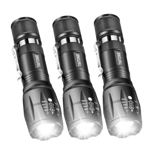 TIMTOME LED Flashlight, Tactical Flashlights with High Lumens, Zoomable, 5 Modes, Water Resistant - EDC Bright Handheld Flash Light Torch for Camping Biking Emergency Gift-Giving (3 Pack)