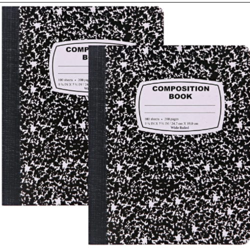 Marble Composition Notebook Wide Ruled Black and White Composition Books 100 Sheets (2 Pack)