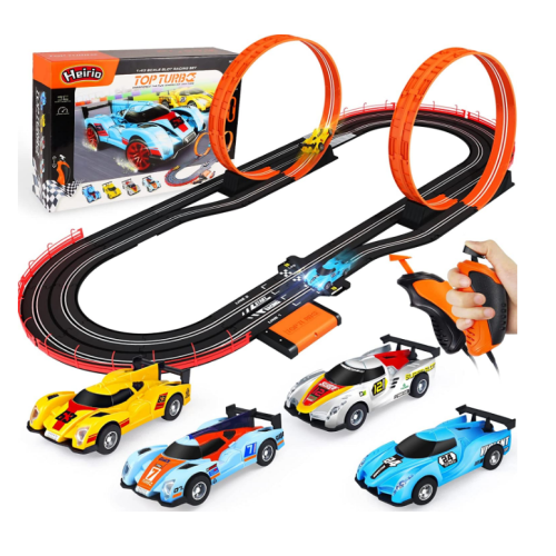 Electric Slot Car Race Track Sets for Boys 6+ Year Old, 4 Slot Cars 1:43 Scale with Headlights, 2 Loops, Lap Counter, 2 Controllers, Dual Racing 2 Player Game, Gifts Toys for Boy Kids Age 6 7 8-12