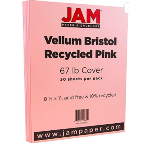 JAM PAPER Vellum Bristol 67lb Cover 50 Sheets Pink