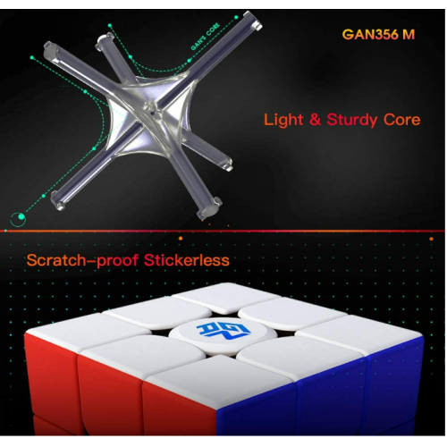 GAN 356 M, 3x3 Magnetic Speed Cube Stickerless Gans 356M Magic Cube (Lite ver. 2020, no Extra GES)