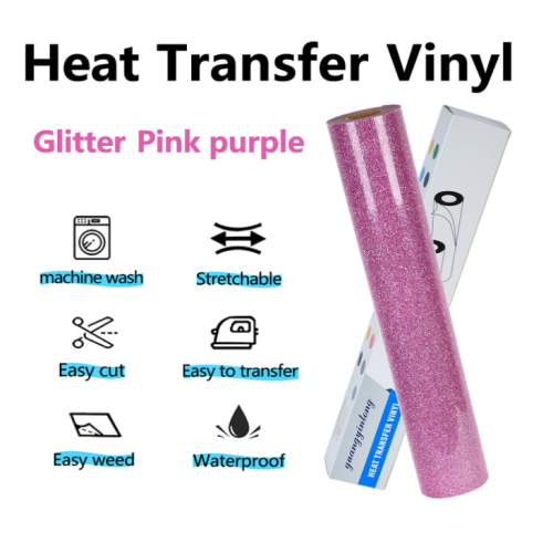guangyintong Glitter Purple Pink Heat Transfer Vinyl Roll for T-Shirts HTV 12”X 8ft Iron on Transfer (J10-Glitter Purple Pink)