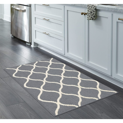 Maples Rugs Rebecca Contemporary Kitchen Rugs Non Skid Accent Area Carpet [Made in USA], 20''x 34'' Grey/White