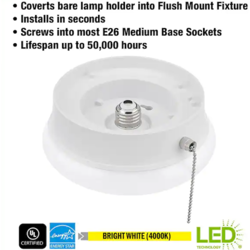 Spin Light 7 in. Closet Light LED Flush Mount with Pull Chain Hallway Lighting Stairway Lighting 830 Lumens