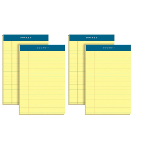  Docket Ruled Perforated Pads, 8 1/2 x 11 3/4, Canary, 50 Sheets (Pack of 4)