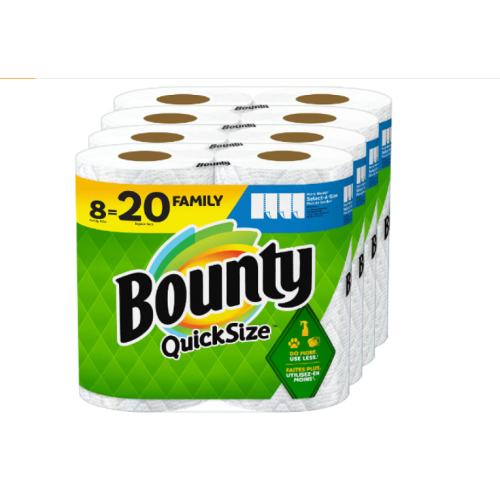 Bounty Quick Size Paper Towels, White, 8 Family Rolls = 20 Regular Rolls