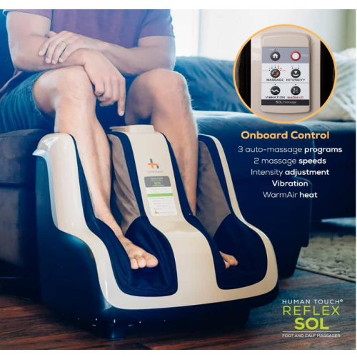 Human Touch Reflex SOL Foot & Calf Massager w/ Heat - Plantar Fasciitis Relief + Circulation + Shiatsu Deep Kneading + Vibrating for Stress + Compression - Adjustable for Women and Men up to Size 12